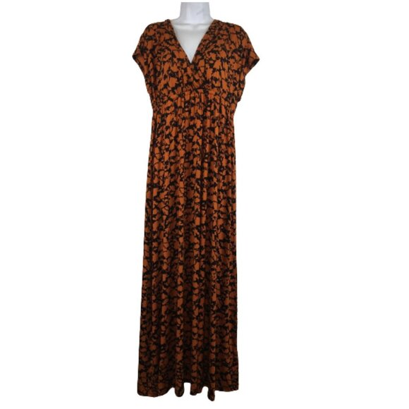 NWT Amazon Essentials Rusted Orange Floral Maxi Dress Size L - Picture 2 of 10